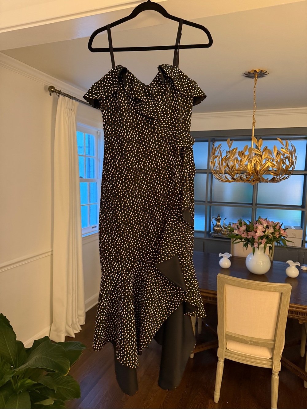 Jonathan Simkhai Black and White One-Shoulder Polka Dot Midi Dress
